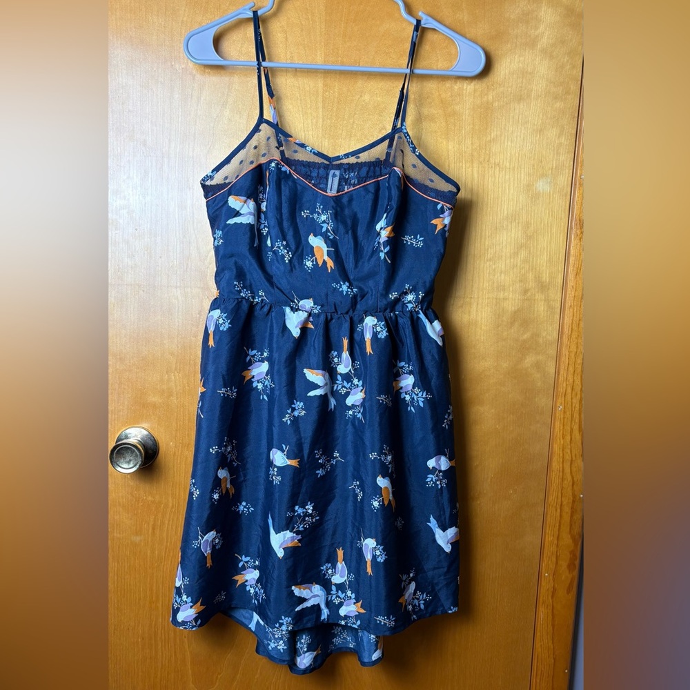 Xhilaration Bird Print Dress Sleeveless Navy Blue M
